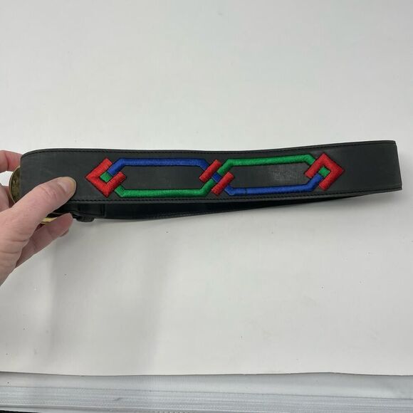Vintage Y2K Bonwit Teller Embroidered Black Belt Size 30 - Picture 4 of 9